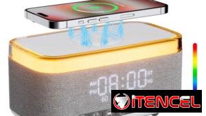 Reloj despertador con altavoz, cargador inalámbrico, relojes despertadores digitales para dormitorios con Bluetooth, rel