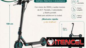 🛍️ Patinete Eléctrico 📝 Patinete eléctrico plegable, con motor de 350W, ruedas macizas de 8.5 pulgadas, pantalla y 3 v
