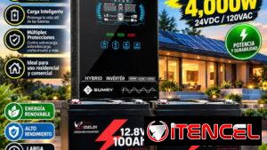 Inversor Solar Sumry de 4000 w con 2 Baterías de 12.8v de 100 Ah Nuevos en su Caja con su Garantía