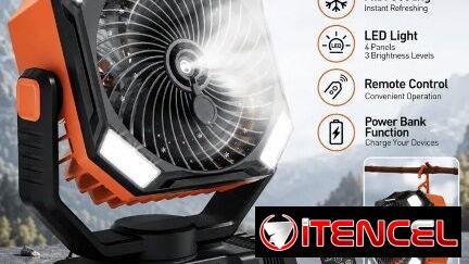 Ventilador portátil recargable de 30 000 mAp, 72 hrs. de duración, Luz Led. Admite echarle agua para una mayor frescura.