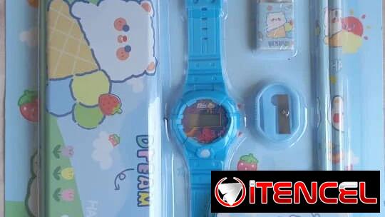 Estuche Escolar con Cartuchera Metálica y Reloj Azul(TC)