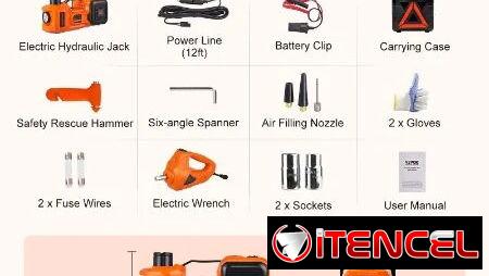 GATO ELÉCTRICO 3 EN 1 CON COMPRESOR DE AIRE (12V) Y LLAVE DE IMPACTO — foto 4