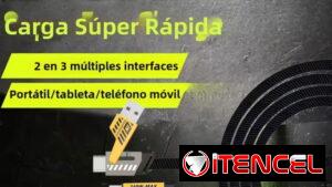Cable 3 terminales/ 4 en 1/ Datos y carga rápida/iPhone iPad Android