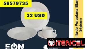 FG- Set de Vajilla de Porcelana Blanco, 16 piezas Marca EÒN   32 USD...56579735...Envio Gratis