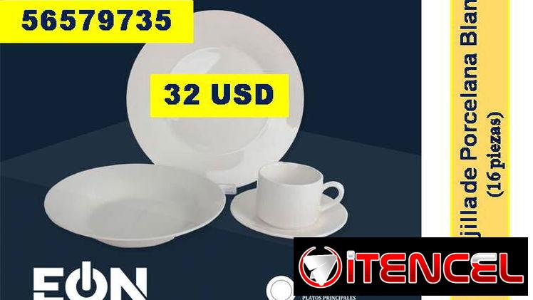 FG- Set de Vajilla de Porcelana Blanco, 16 piezas Marca EÒN   32 USD...56579735...Envio Gratis