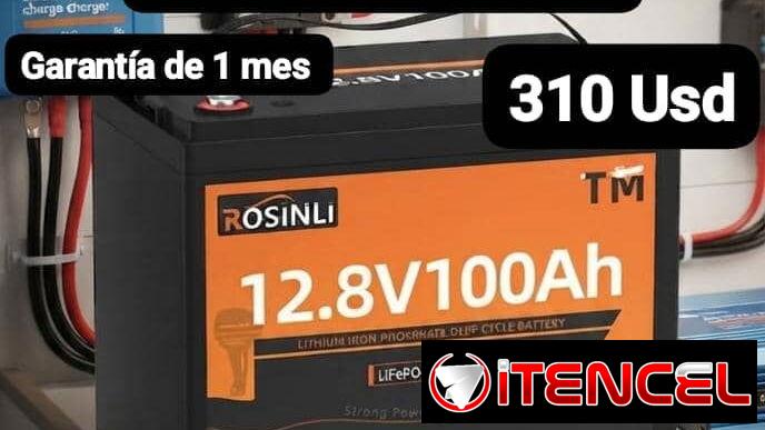 Batería LiFePO4 ROSINLI 12V/100 Ah, Garantía de 1 mes, Entrega por un mínimo costo adicional según municipio