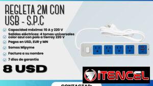 🔌 REGLETA ELECTRODOMÉSTICA 2M CON USB - S.P.C 💲 Precio: 8.00 USD