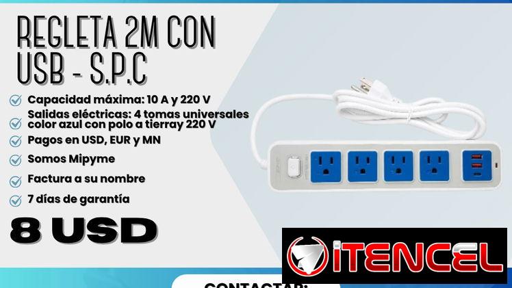 🔌 REGLETA ELECTRODOMÉSTICA 2M CON USB - S.P.C  💲 Precio: 8.00 USD
