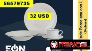 FG- Set de Vajilla de Porcelana con Linea, 16 piezas Marca EÒN 32 USD...56579735...Envio Gratis