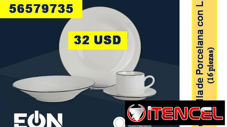 FG- Set de Vajilla de Porcelana con Linea, 16 piezas Marca EÒN   32 USD...56579735...Envio Gratis