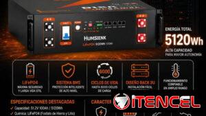 ⚡Batería Inteligente Eco - Humsienk 51.2V x 100Ah  🔋 5.12 kWh Capacidad LiFePO4  ✅ Tecnología LiFePO4  ✅ BMS Integrado
