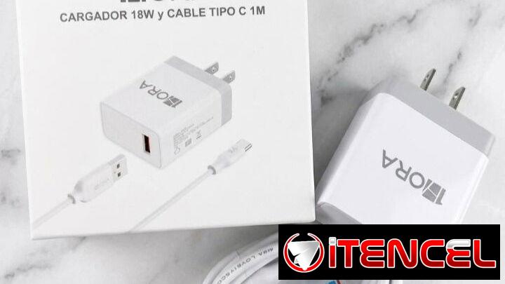 CARGADOR 18W CARGA RÁPIDA Y CABLE TIPO C CARGA RÁPIDA Y TRANSFIERE DATOS MIDE 1 METRO (MARCA 1HORA)