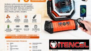 VENTILADOR RECARGABLE PORTÁTIL F6 CON LUZ LED 20000mAh