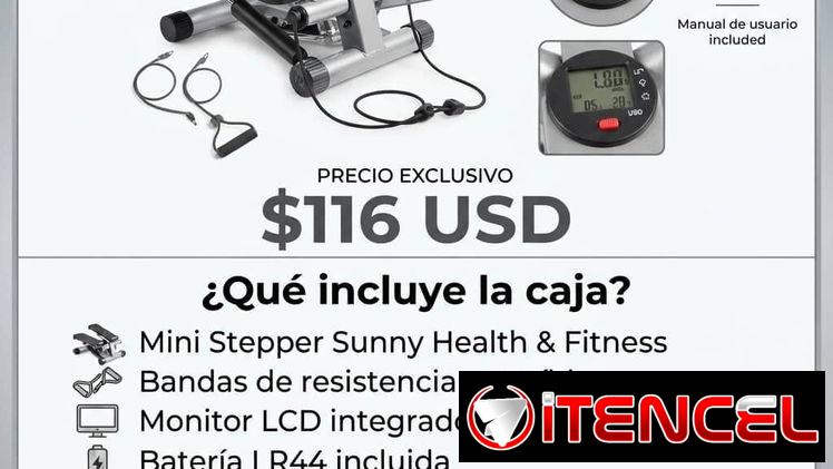 🏋️ Mini Stepper Sunny Health & Fitness – Bandas + Monitor LCD – $116 USD