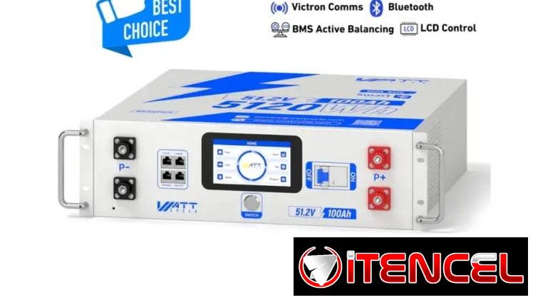 Batería LiFePO₄ WattCycle 48V 100Ah Server Rack Bluetooth – Active Balancing