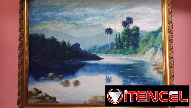 Vendo antigüedades. Cuadro de Oleo sobre lienzo y Mesa redonda torneada. — foto 1