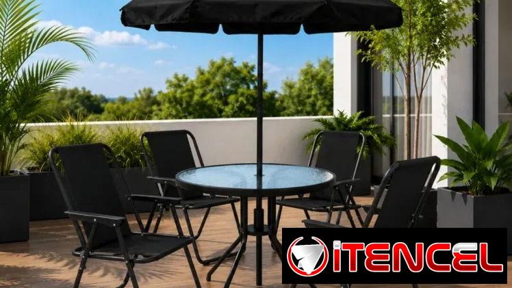 Juego de terraza negro con 4 sillas 210 usd