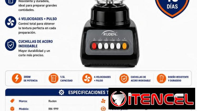 Licuadora/ Batidora con vaso de vidrio Ruden