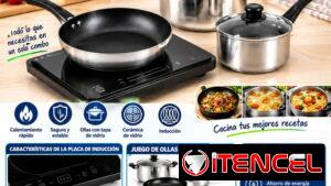 🔥 COMBO DE COCINA: PLACA DE INDUCCIÓN + JUEGO DE OLLAS DE ALUMINIO (5 PCS) 🔥 ¡Cocina saludable, rápida