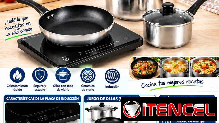 🔥 COMBO DE COCINA: PLACA DE INDUCCIÓN + JUEGO DE OLLAS DE ALUMINIO (5 PCS) 🔥 ¡Cocina saludable, rápida
