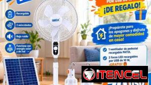 VENTILADOR DE PEDESTAL RECARGABLE PATIX + 2 FOCOS LED RECARGABLES POR USB DE 10 W