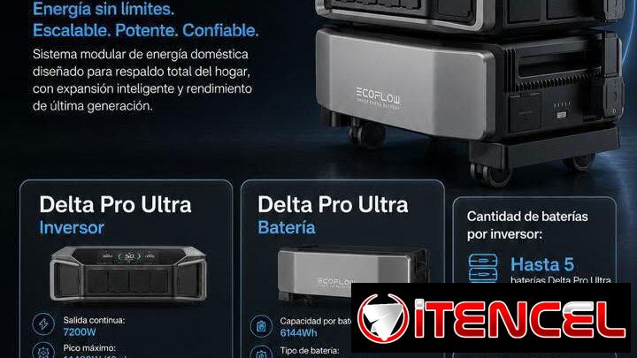 ⚡ ECOFLOW DELTA PRO ULTRA (modular)  🔋 6000 Wh Capacidad LiFePO4  ✅ 6000 W Potencia Nominal  ✅ 7200 W Potencia Pico