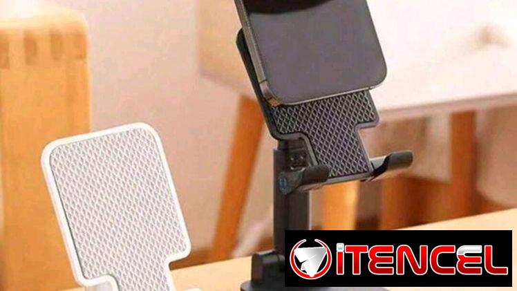 Soporte plegable para teléfono disponible en negro y blanco
