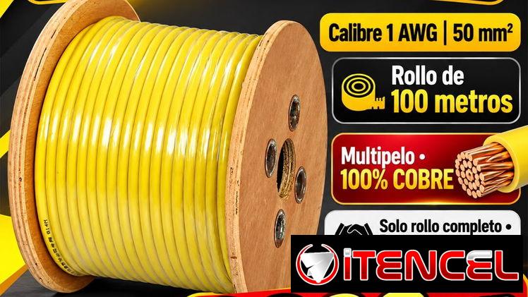 Bobinas de cable eléctrico calibre 1 AWG de 50mm² ⚡ Rollos de 100 metros multipelo y 100% cobre ✨