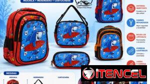 👑Mochila + merendero + cartuchera d niño 👦 Excelente calidad 💰30usd
