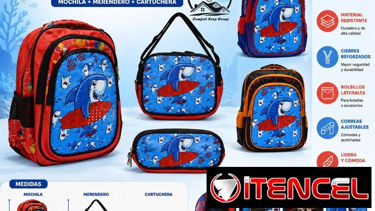 👑Mochila + merendero + cartuchera d niño 👦   Excelente calidad   💰30usd
