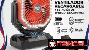 Ventilador Recargable "Camping Fan / F6" de 20000mAh , Power Bank ,Lampara Led , Control a distancia , Autonomia prolong