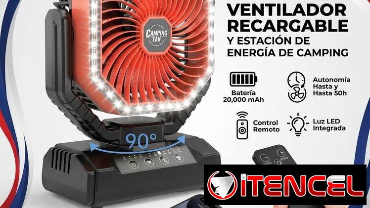 Ventilador Recargable "Camping Fan / F6" de 20000mAh , Power Bank ,Lampara Led , Control a distancia , Autonomia prolong
