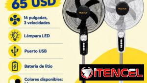Ventilador recargable marca Milexus con batería de litio, lámpara led y puerto USB