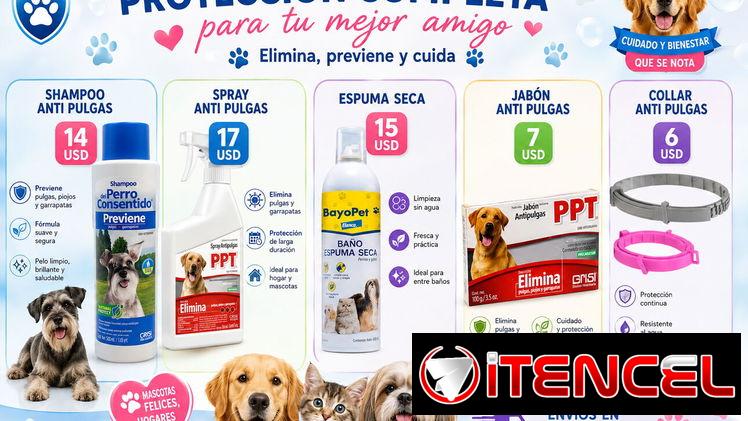 Shampoo, jabon, spray anti pulgas y más.
