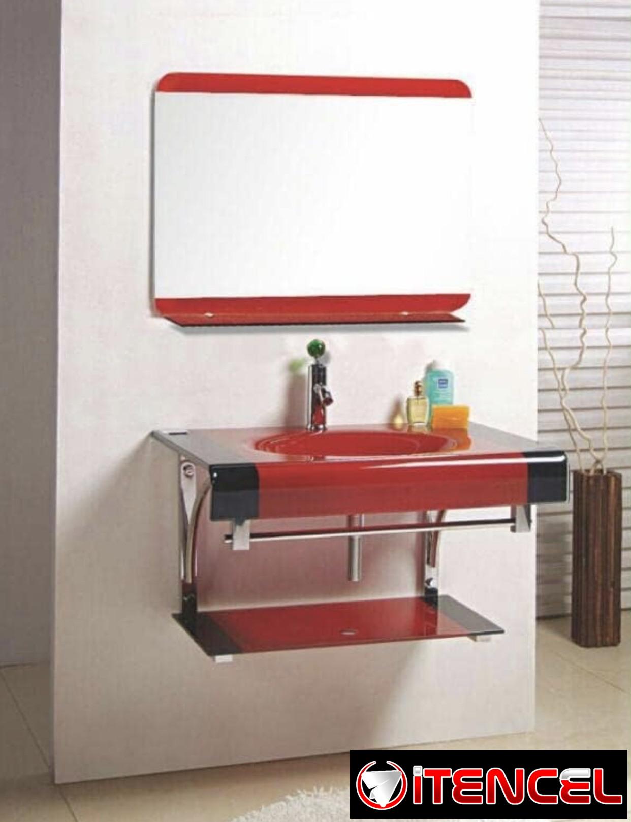 Lavamano de cristal con espejo ,mezcladora , sifa , repisas y toallero