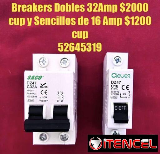 Breaker dobles de 32Amp y Sencillos de 16 Amp