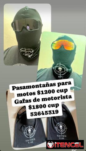 Pasamontañas negros y gafas deportivas para motoristas y ciclistas