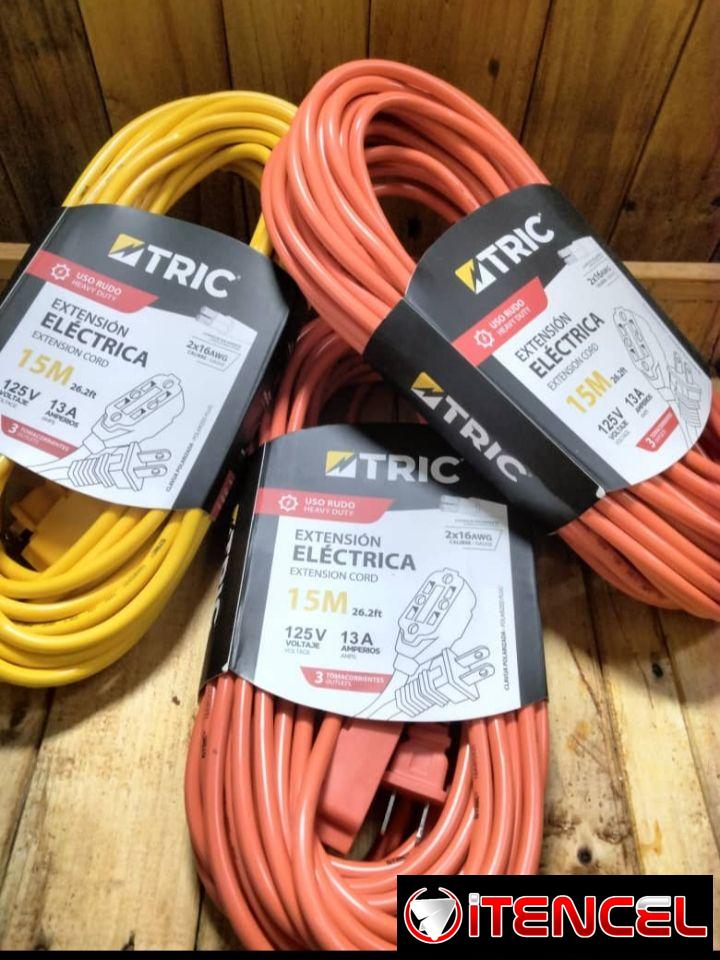 Extensiones TRIC de 15 metros y 3 tomas uso interior y exterior. Resistentes