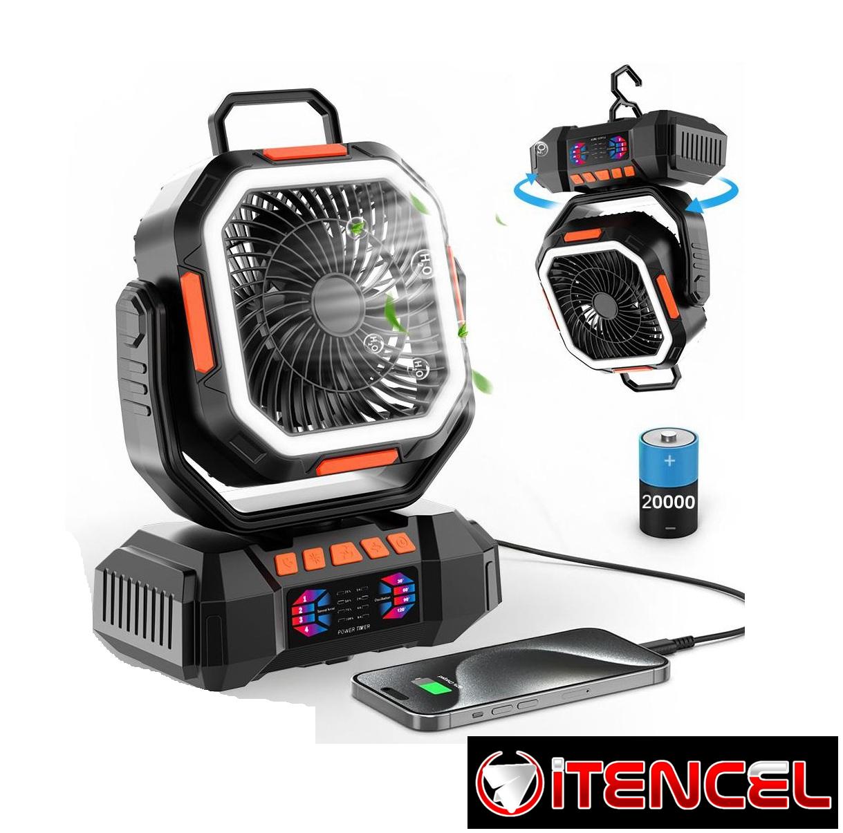 Ventilador Portátil Recargable F22 | 20,000 mAh | Power Bank + Luz LED