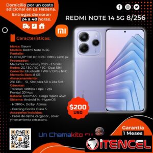 🚨 200 🚨 XIAOMI REDMI NOTE 14 5G. MENSAJERÍA CON FAVTURA Y GARANTÍA. TLF 54833