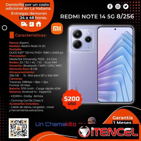 🚨 200 🚨 XIAOMI REDMI NOTE 14 5G. MENSAJERÍA CON FAVTURA Y GARANTÍA. TLF 54833