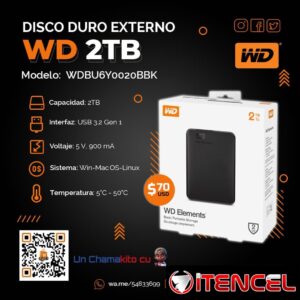 💲70💲 DISCO EXTERNO WD ELEMENTS 2TB. NUEVOS Y SELLADO EN CAJA. TLF 54833699