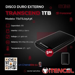 💾 1TB 💾 DISCO EXTERNO TRANSCEND 1TB USB 3.0. NUEVOS Y SELLADO EN CAJA. TLF 54833699