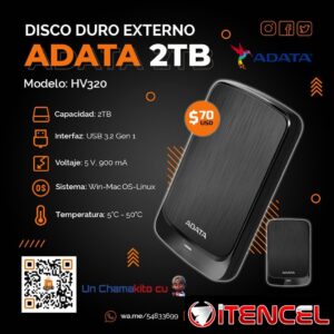 🔰 $70🔰 DISCO DURO EXTERNO ADATA 2TB. NUEVO Y SELLADO EN CAJA. 54833699