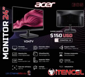 💲150💲MONITOR ACER 24" 100HZ 1MS 1080P. NUEVO Y SELLADO EN. CAJA. TLF 54833699