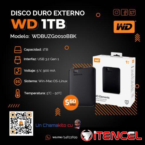💾 $60 💾 EXTERNO WD ELEMENTS 1TB USB 3.0. NUEVOS Y SELLADOS EN CAJA. TLF 54833699