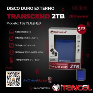 EXTERNA TRANSCEND 2TB USB 3.1. NUEVO Y SELLADO EN CAJA. TLF 54833699