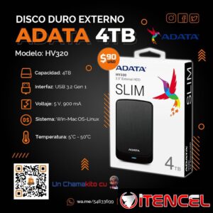 💲90💲 DISCO EXTERNO ADATA SLIM 4TB. NUEVOS Y SELLADOS EN CAJA. TLF 54833699