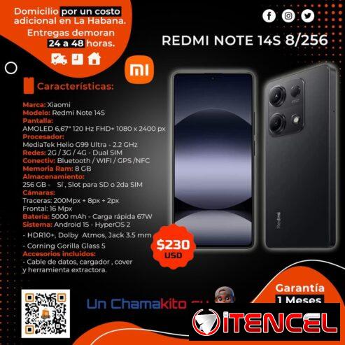 🎁 230 🎁 XIAOMI REDMI NOTE 14S 8/256. MENSAJERÍA CON FACTURA Y GARANTÍA. TLF 54833699