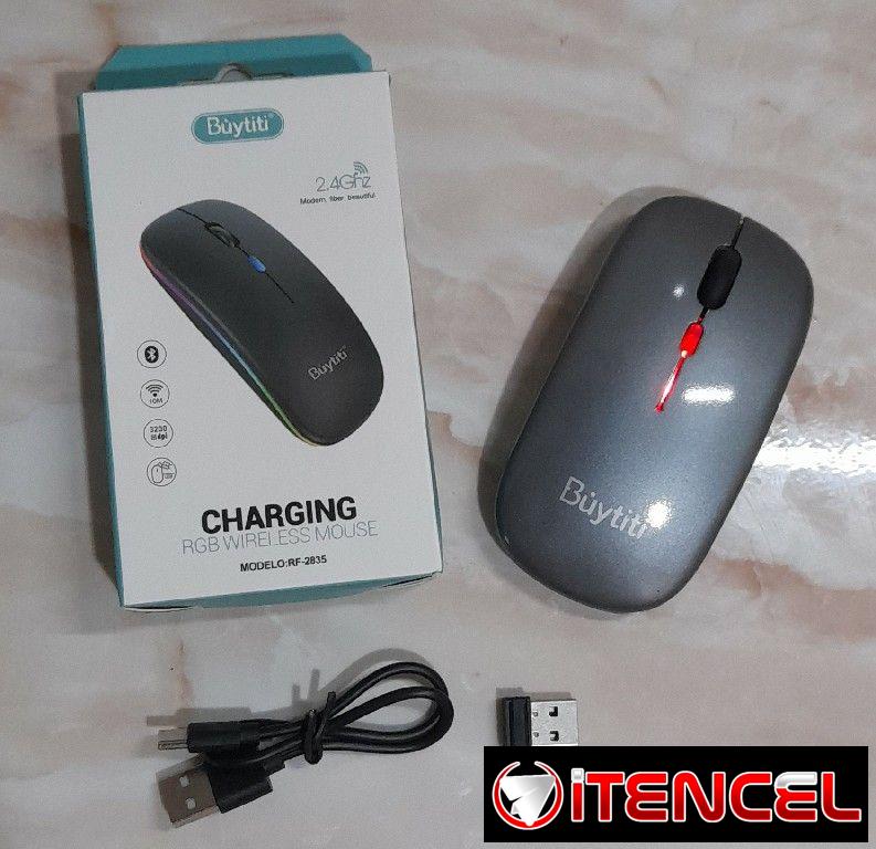 Mouse Inalámbrico 1Hora + Pila y Recargable RGB con diseño ergonómico y sensibilidad de 1600DPI